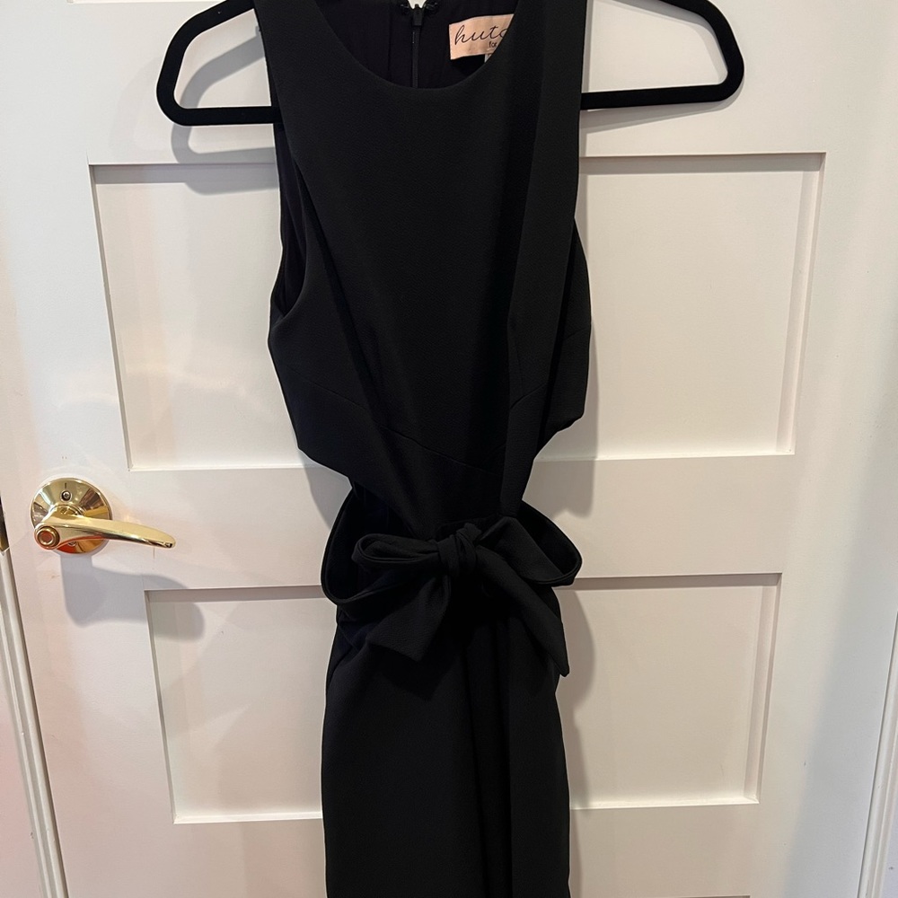 Black dress with side cut outs belted waist